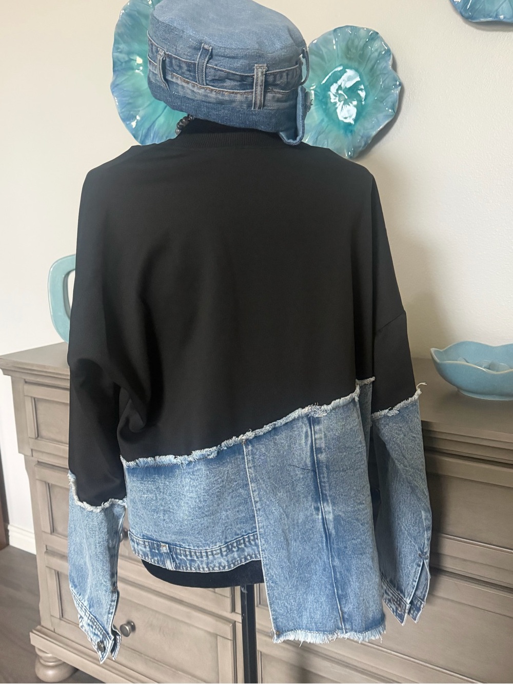 Women's Black & Denim Mixed-Media Pullover Top - Picture 3 of 6
